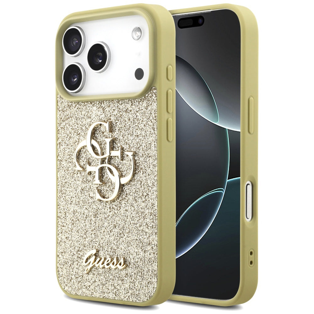 Funda para Apple iPhone 17 Pro, Guess, Fixed Glitter Big 4G, Dorada