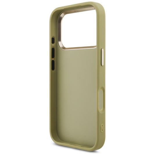 Funda para Apple iPhone 17 Pro, Guess, Fixed Glitter Big 4G Metal Frame, Dorada
