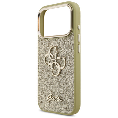 Funda para Apple iPhone 17 Pro, Guess, Fixed Glitter Big 4G Metal Frame, Dorada