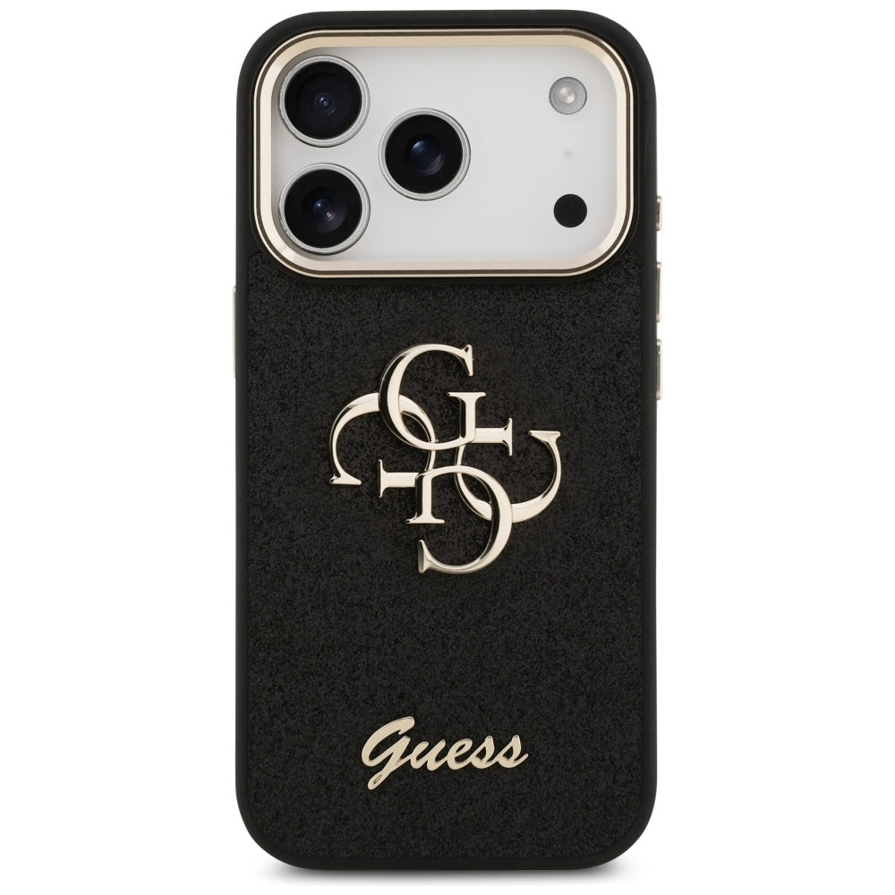Funda para Apple iPhone 17 Pro, Guess, Fixed Glitter Big 4G Metal Frame, Negra