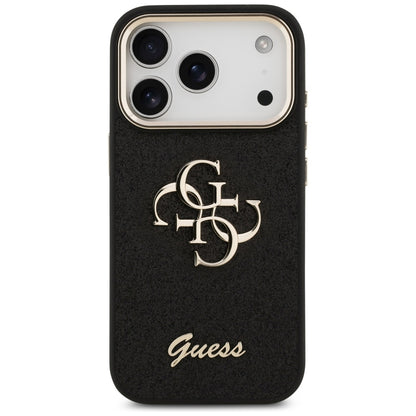 Funda para Apple iPhone 17 Pro, Guess, Fixed Glitter Big 4G Metal Frame, Negra
