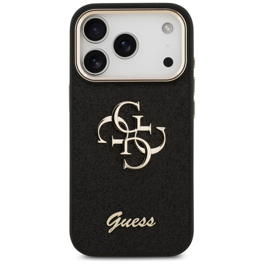 Funda para Apple iPhone 17 Pro, Guess, Fixed Glitter Big 4G Metal Frame, Negra