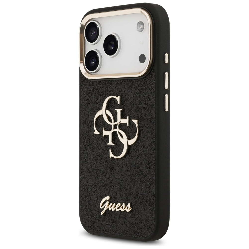 Funda para Apple iPhone 17 Pro, Guess, Fixed Glitter Big 4G Metal Frame, Negra