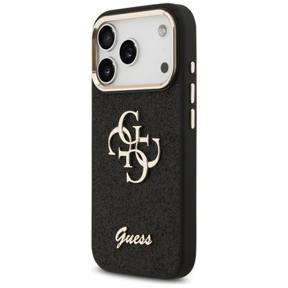 Funda para Apple iPhone 17 Pro, Guess, Fixed Glitter Big 4G Metal Frame, Negra