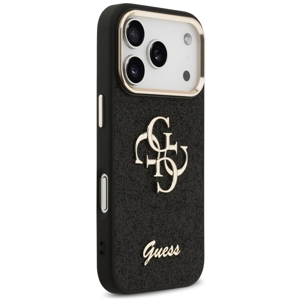 Funda para Apple iPhone 17 Pro, Guess, Fixed Glitter Big 4G Metal Frame, Negra