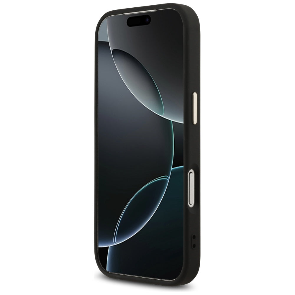 Funda para Apple iPhone 17 Pro, Guess, Fixed Glitter Big 4G Metal Frame, Negra