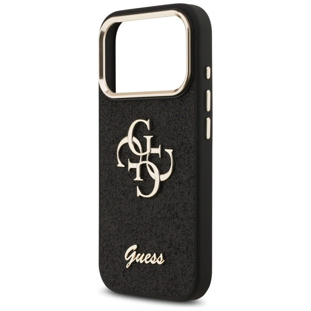 Funda para Apple iPhone 17 Pro, Guess, Fixed Glitter Big 4G Metal Frame, Negra