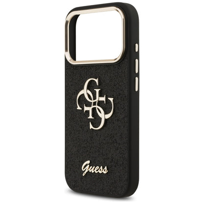 Funda para Apple iPhone 17 Pro, Guess, Fixed Glitter Big 4G Metal Frame, Negra