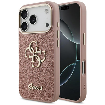 Funda para Apple iPhone 17 Pro, Guess, Fixed Glitter Big 4G Metal Frame, Rosa