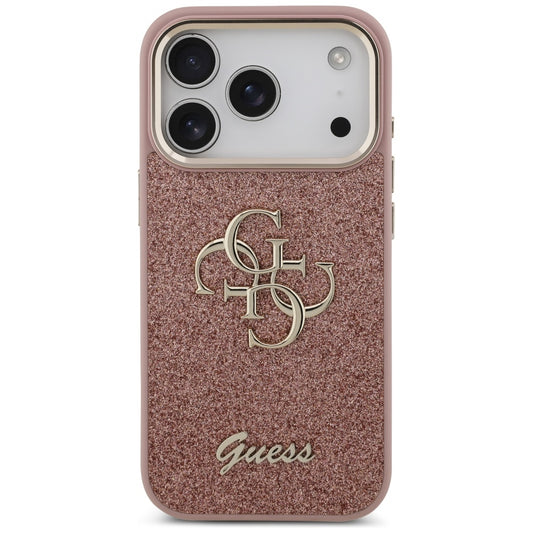 Funda para Apple iPhone 17 Pro, Guess, Fixed Glitter Big 4G Metal Frame, Rosa