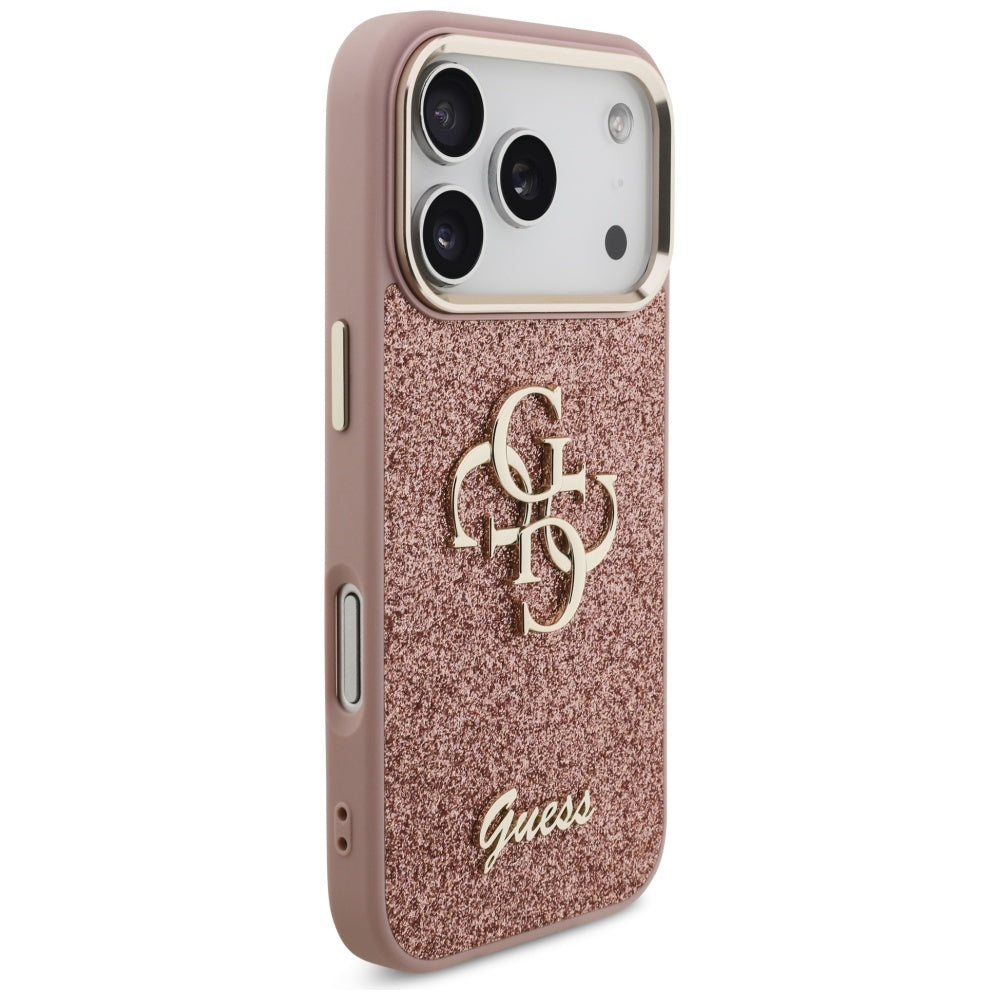 Funda para Apple iPhone 17 Pro, Guess, Fixed Glitter Big 4G Metal Frame, Rosa