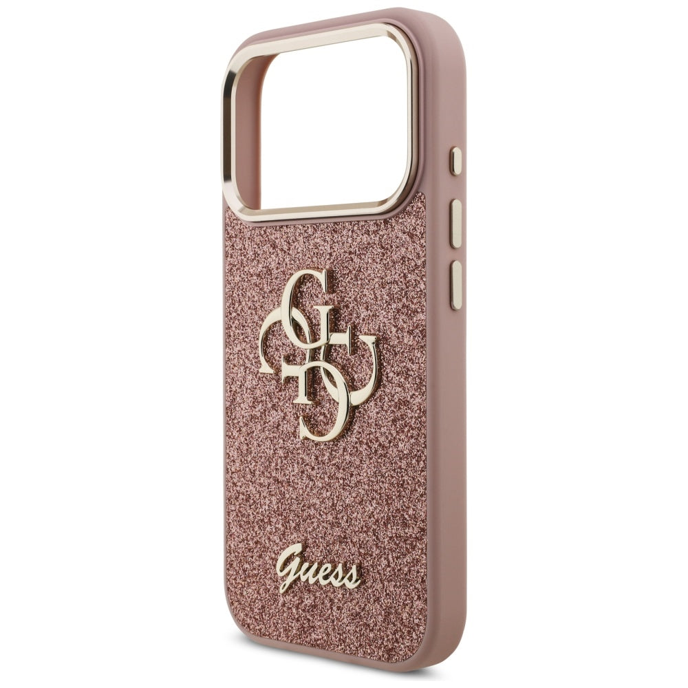 Funda para Apple iPhone 17 Pro, Guess, Fixed Glitter Big 4G Metal Frame, Rosa