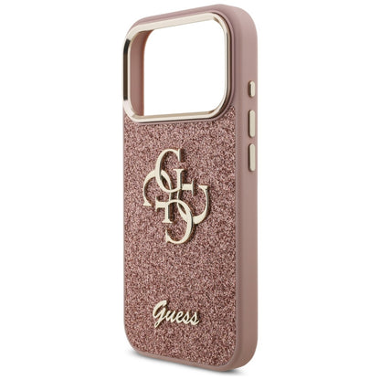Funda para Apple iPhone 17 Pro, Guess, Fixed Glitter Big 4G Metal Frame, Rosa