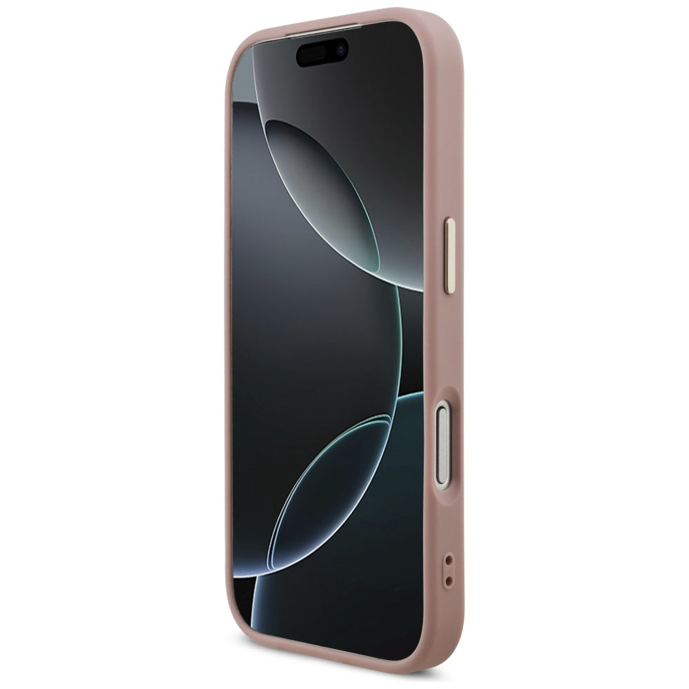 Funda para Apple iPhone 17 Pro, Guess, Fixed Glitter Big 4G Metal Frame, Rosa