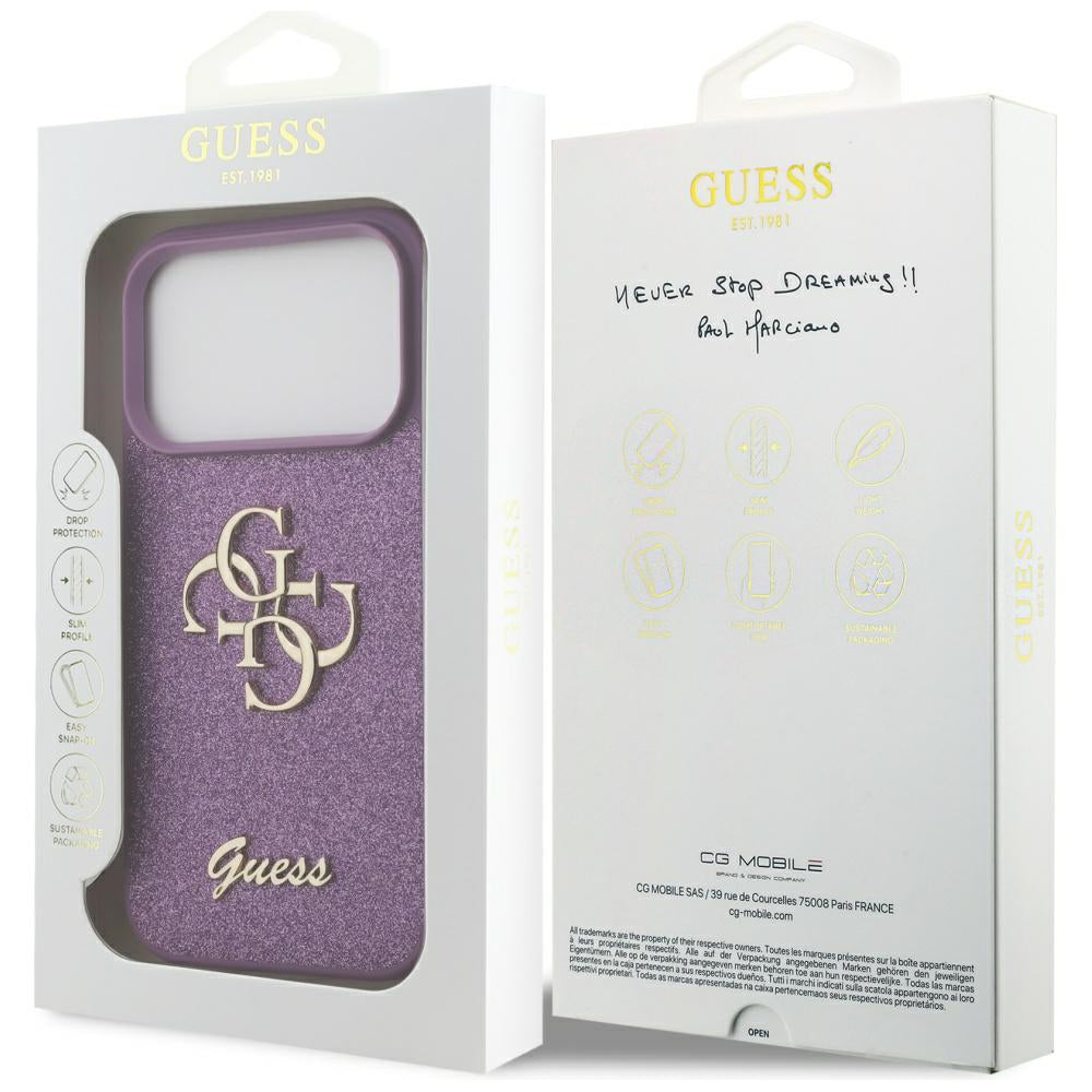 Funda para Apple iPhone 17 Pro, Guess, Fixed Glitter Big 4G, Morado