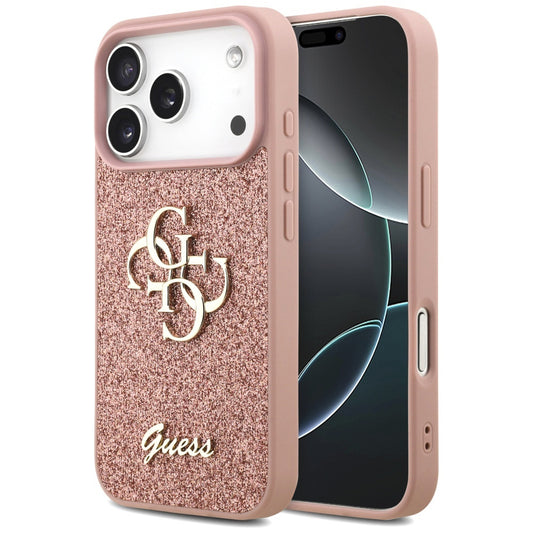Funda para Apple iPhone 17 Pro, Guess, Fixed Glitter Big 4G, Rosa