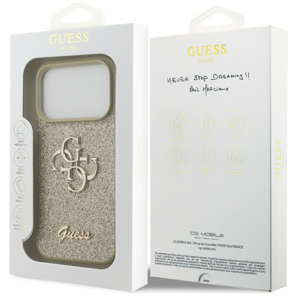 Funda para Apple iPhone 17 Pro, Guess, Fixed Glitter Big 4G, Rosa