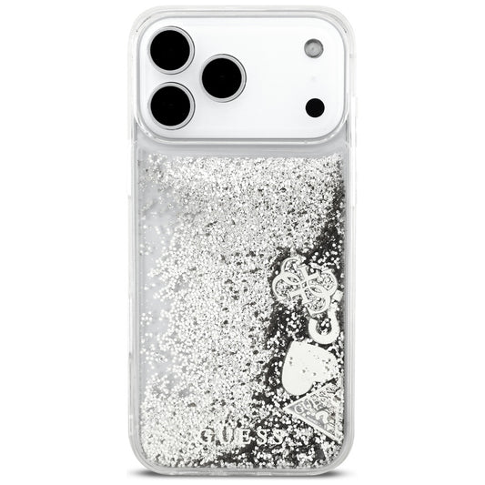 Funda para Apple iPhone 17 Pro, Guess, Liquid Glitter Charms, Plateada
