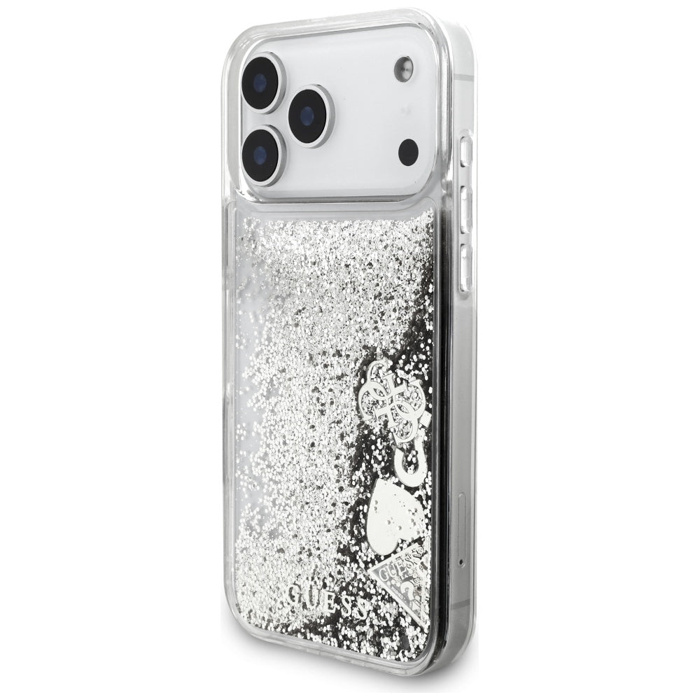 Funda para Apple iPhone 17 Pro, Guess, Liquid Glitter Charms, Plateada