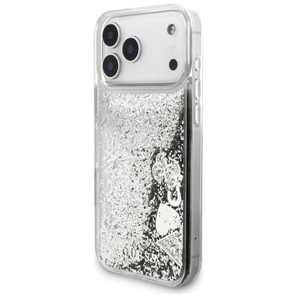 Funda para Apple iPhone 17 Pro, Guess, Liquid Glitter Charms, Plateada