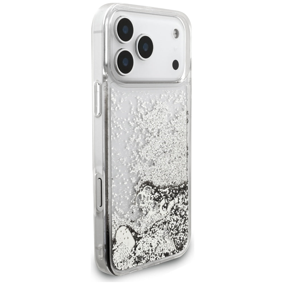 Funda para Apple iPhone 17 Pro, Guess, Liquid Glitter Charms, Plateada
