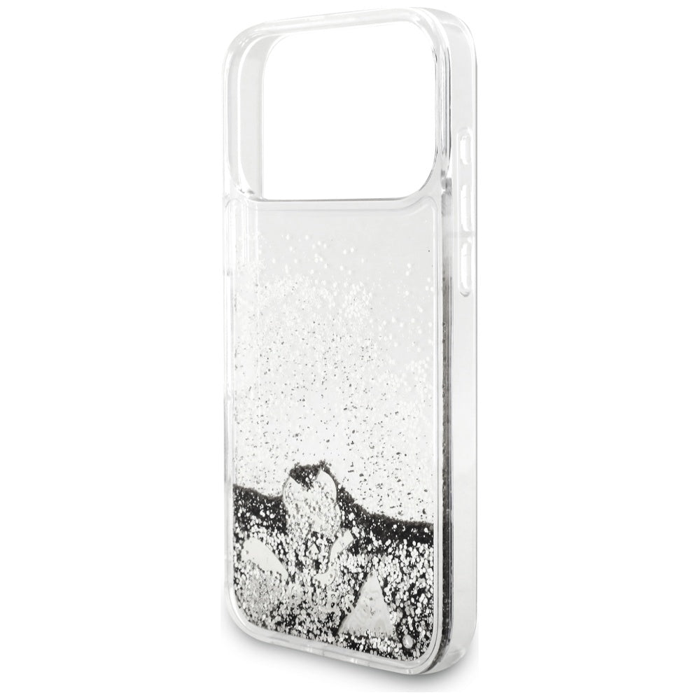 Funda para Apple iPhone 17 Pro, Guess, Liquid Glitter Charms, Plateada