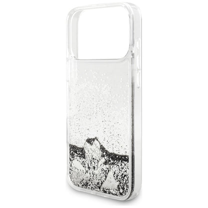 Funda para Apple iPhone 17 Pro, Guess, Liquid Glitter Charms, Plateada