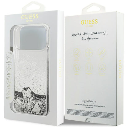 Funda para Apple iPhone 17 Pro, Guess, Liquid Glitter Charms, Plateada