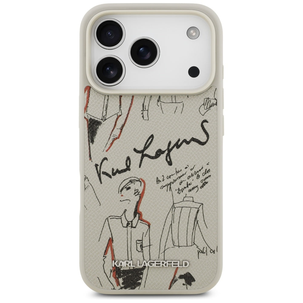 Funda para Apple iPhone 17 Pro, Karl Lagerfeld, Logo con Patrón Granulado, Gris