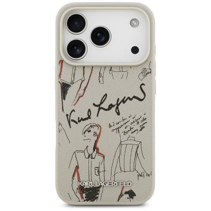 Funda para Apple iPhone 17 Pro, Karl Lagerfeld, Logo con Patrón Granulado, Gris
