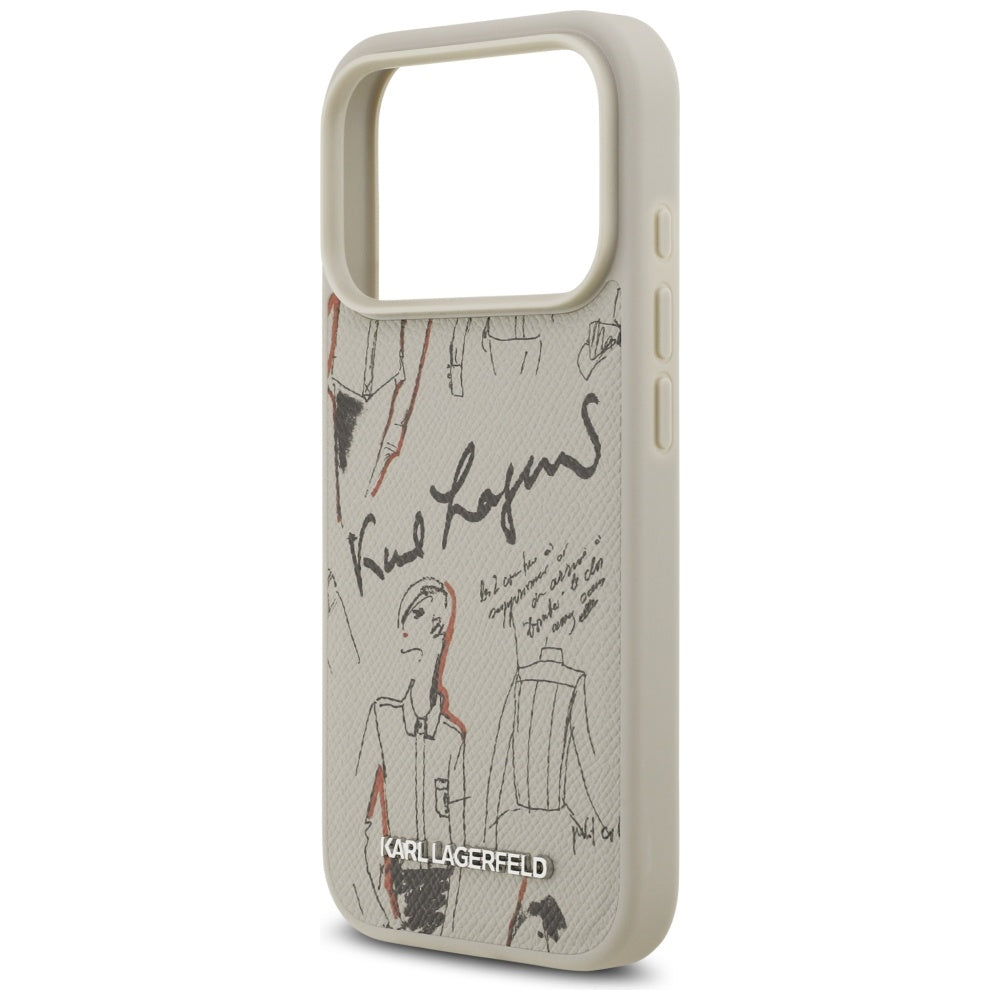 Funda para Apple iPhone 17 Pro, Karl Lagerfeld, Logo con Patrón Granulado, Gris