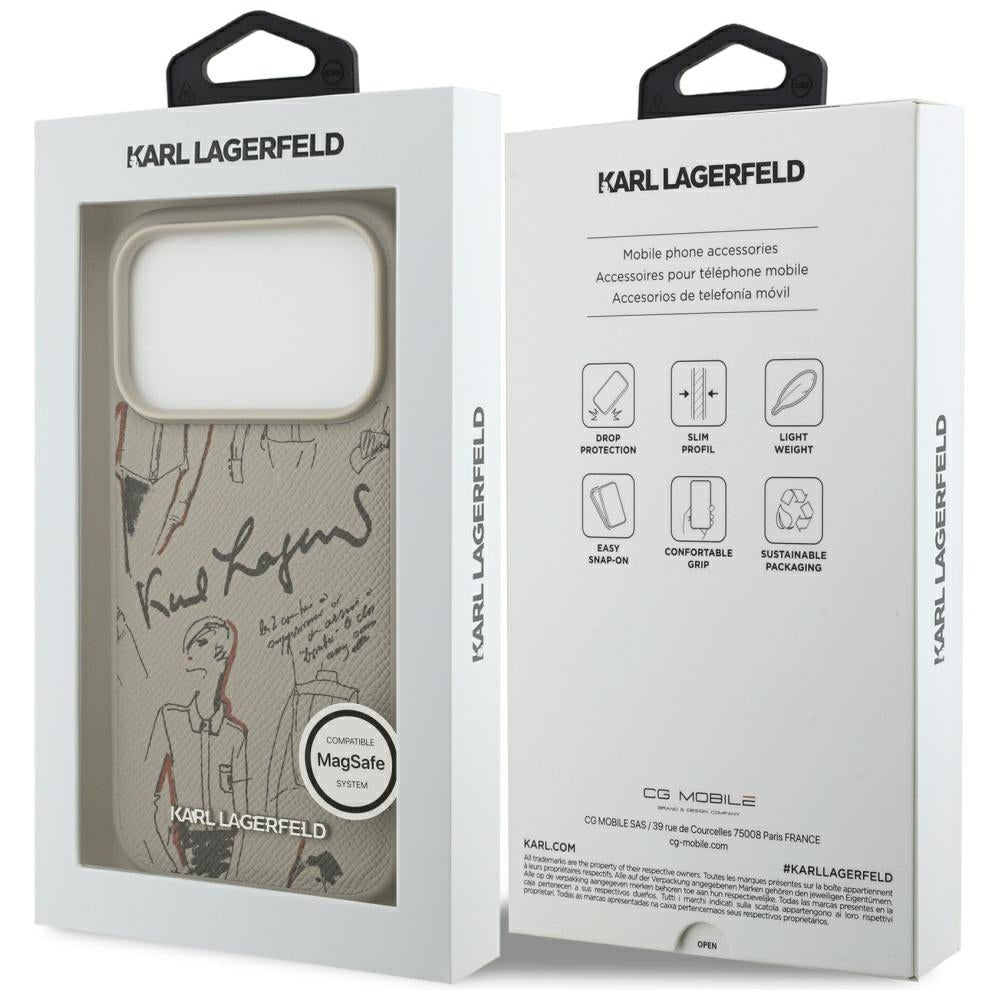 Funda para Apple iPhone 17 Pro, Karl Lagerfeld, Logo con Patrón Granulado, Gris