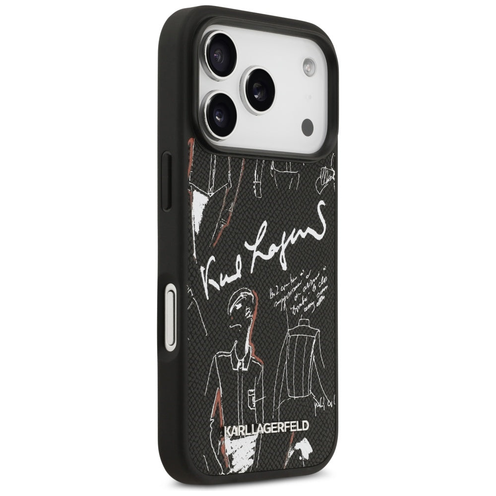 Funda para Apple iPhone 17 Pro, Karl Lagerfeld, Logo con Patrón Granulado, Negra