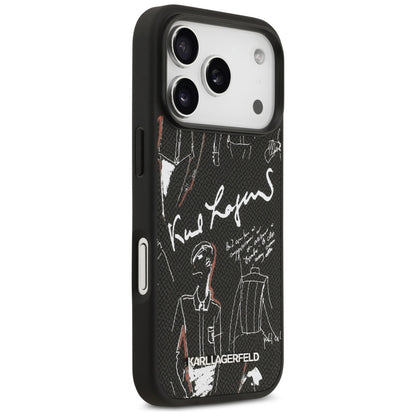 Funda para Apple iPhone 17 Pro, Karl Lagerfeld, Logo con Patrón Granulado, Negra