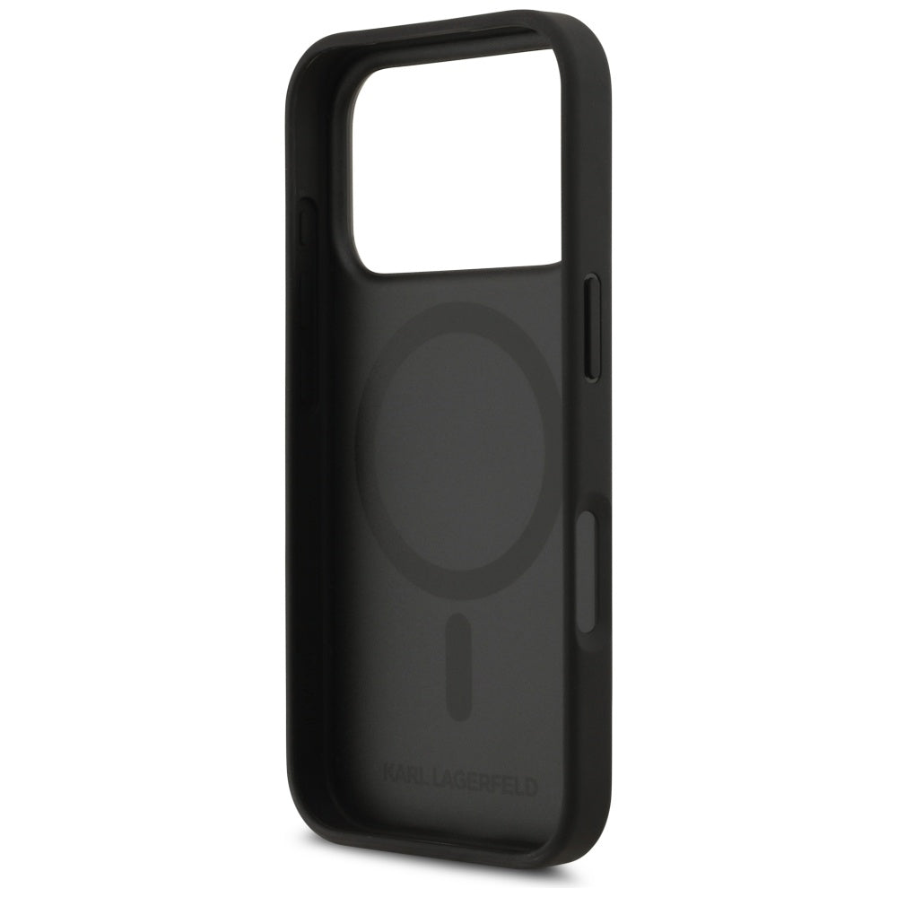 Funda para Apple iPhone 17 Pro, Karl Lagerfeld, Logo con Patrón Granulado, Negra