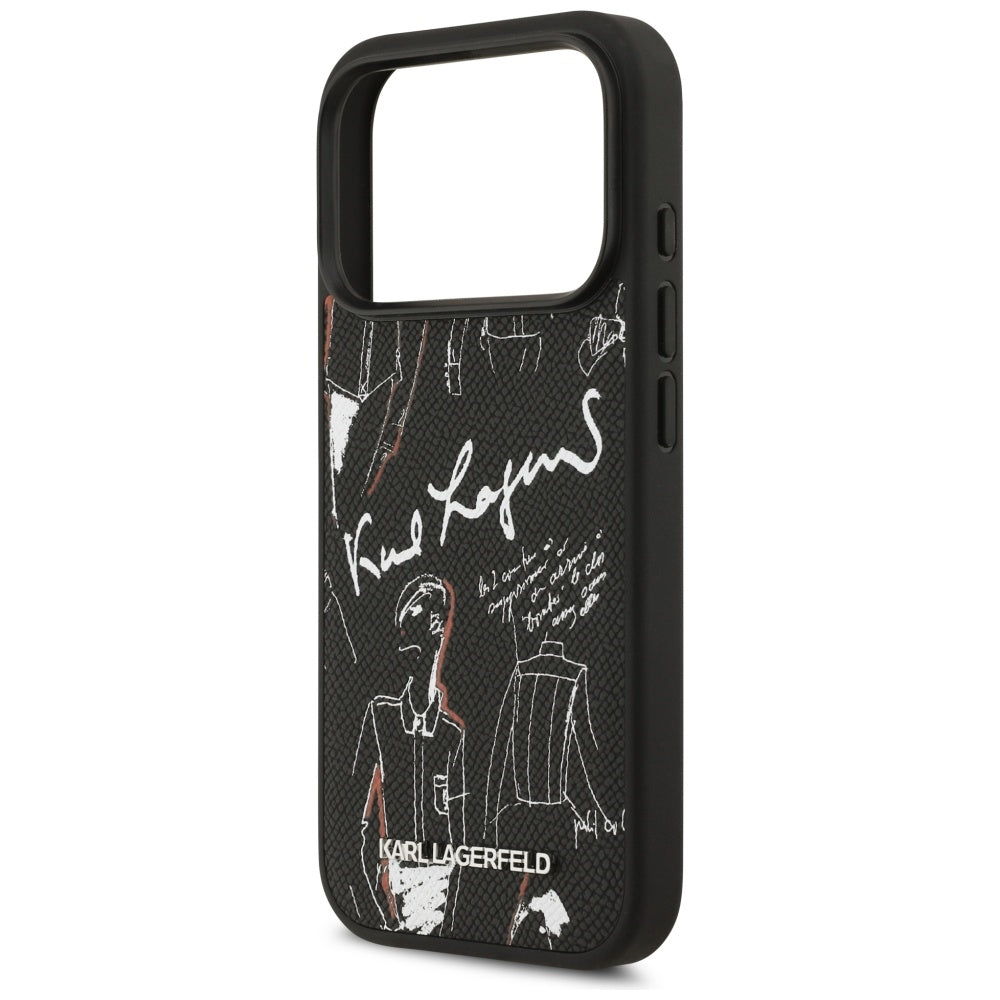 Funda para Apple iPhone 17 Pro, Karl Lagerfeld, Logo con Patrón Granulado, Negra