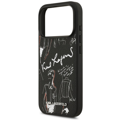 Funda para Apple iPhone 17 Pro, Karl Lagerfeld, Logo con Patrón Granulado, Negra