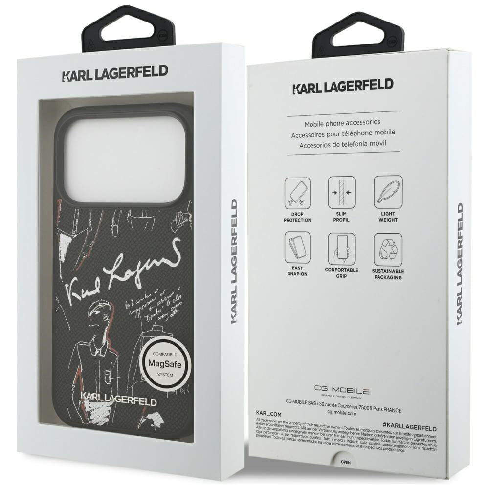 Funda para Apple iPhone 17 Pro, Karl Lagerfeld, Logo con Patrón Granulado, Negra