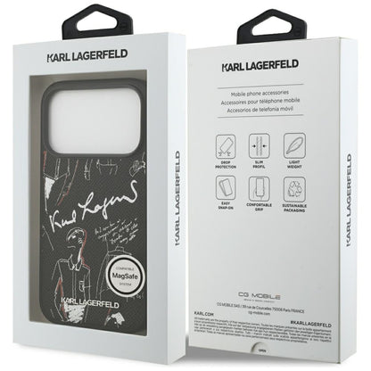 Funda para Apple iPhone 17 Pro, Karl Lagerfeld, Logo con Patrón Granulado, Negra
