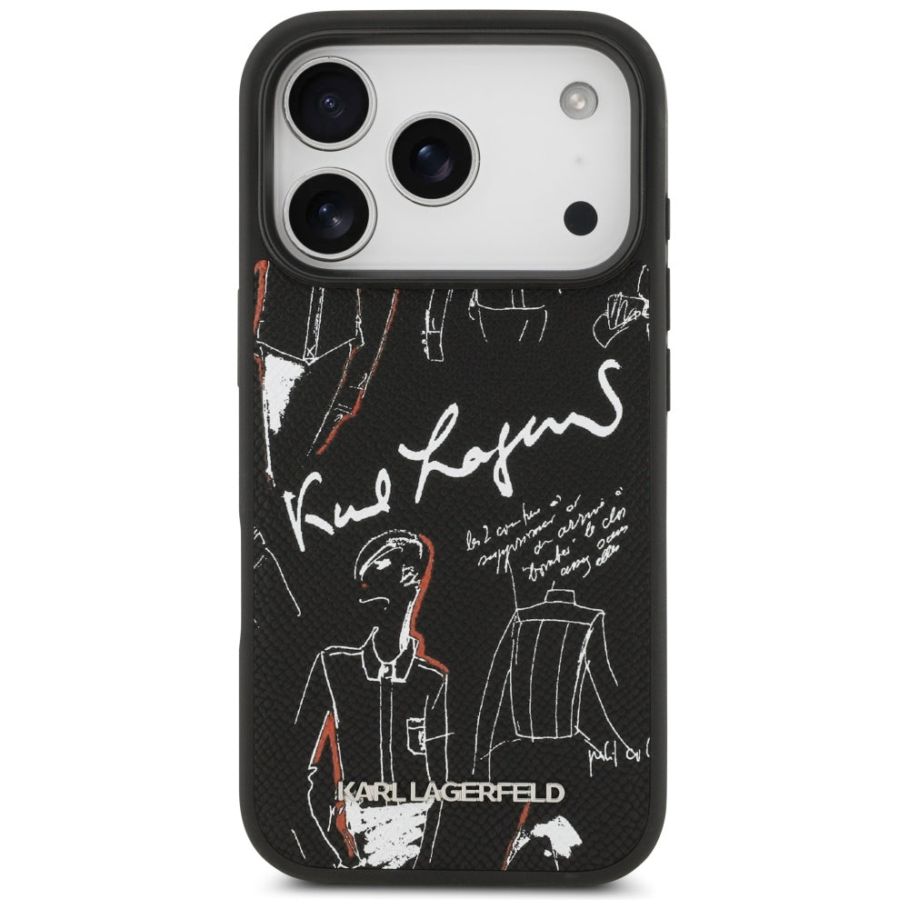 Funda para Apple iPhone 17 Pro, Karl Lagerfeld, Logo con Patrón Granulado, Negra