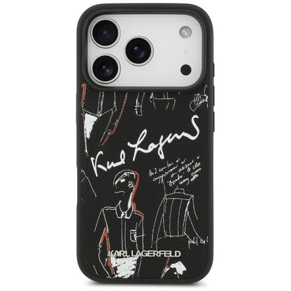 Funda para Apple iPhone 17 Pro, Karl Lagerfeld, Logo con Patrón Granulado, Negra