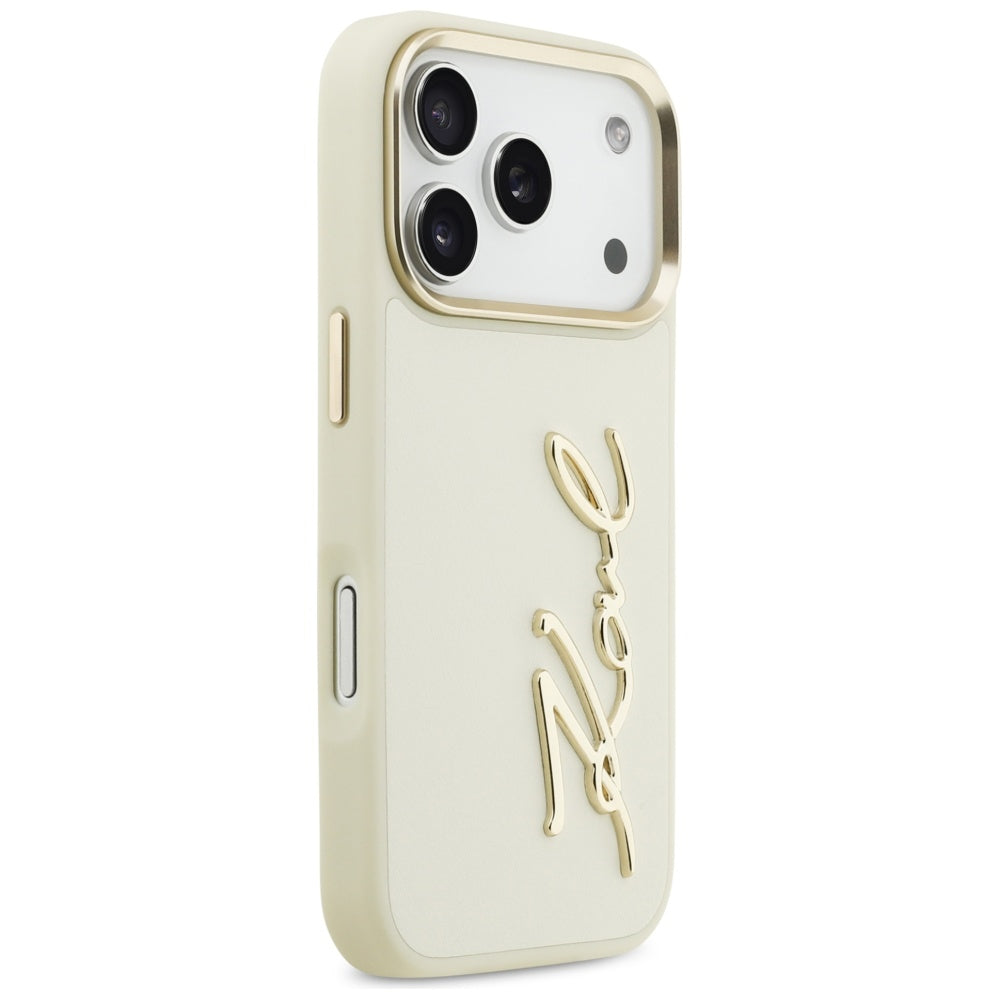 Funda para Apple iPhone 17 Pro, Karl Lagerfeld, Script Logo, Beige