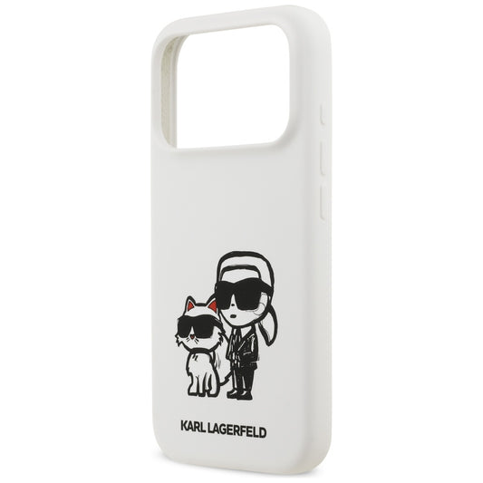 Funda para Apple iPhone 17 Pro, Karl Lagerfeld, Sketch and Logo Karl & Choupette, Blanca