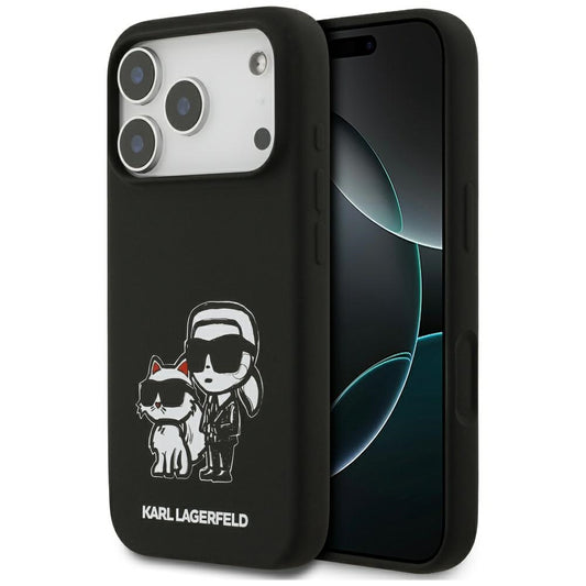 Funda para Apple iPhone 17 Pro, Karl Lagerfeld, Sketch and Logo Karl & Choupette, Negra