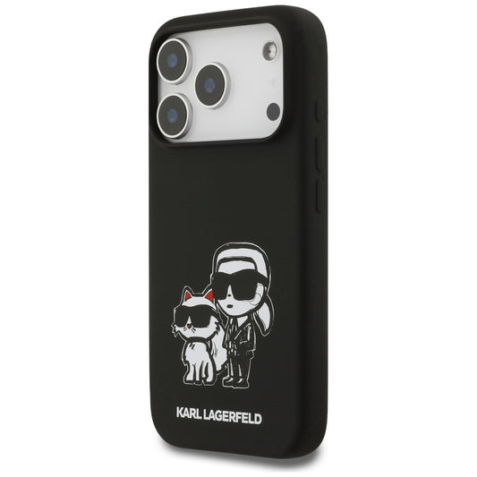 Funda para Apple iPhone 17 Pro, Karl Lagerfeld, Sketch and Logo Karl & Choupette, Negra