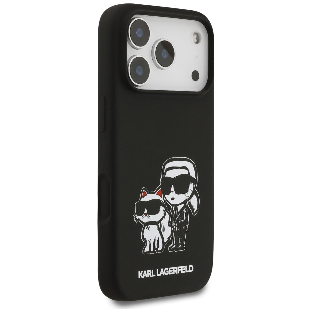 Funda para Apple iPhone 17 Pro, Karl Lagerfeld, Sketch and Logo Karl & Choupette, Negra