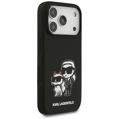 Funda para Apple iPhone 17 Pro, Karl Lagerfeld, Sketch and Logo Karl & Choupette, Negra