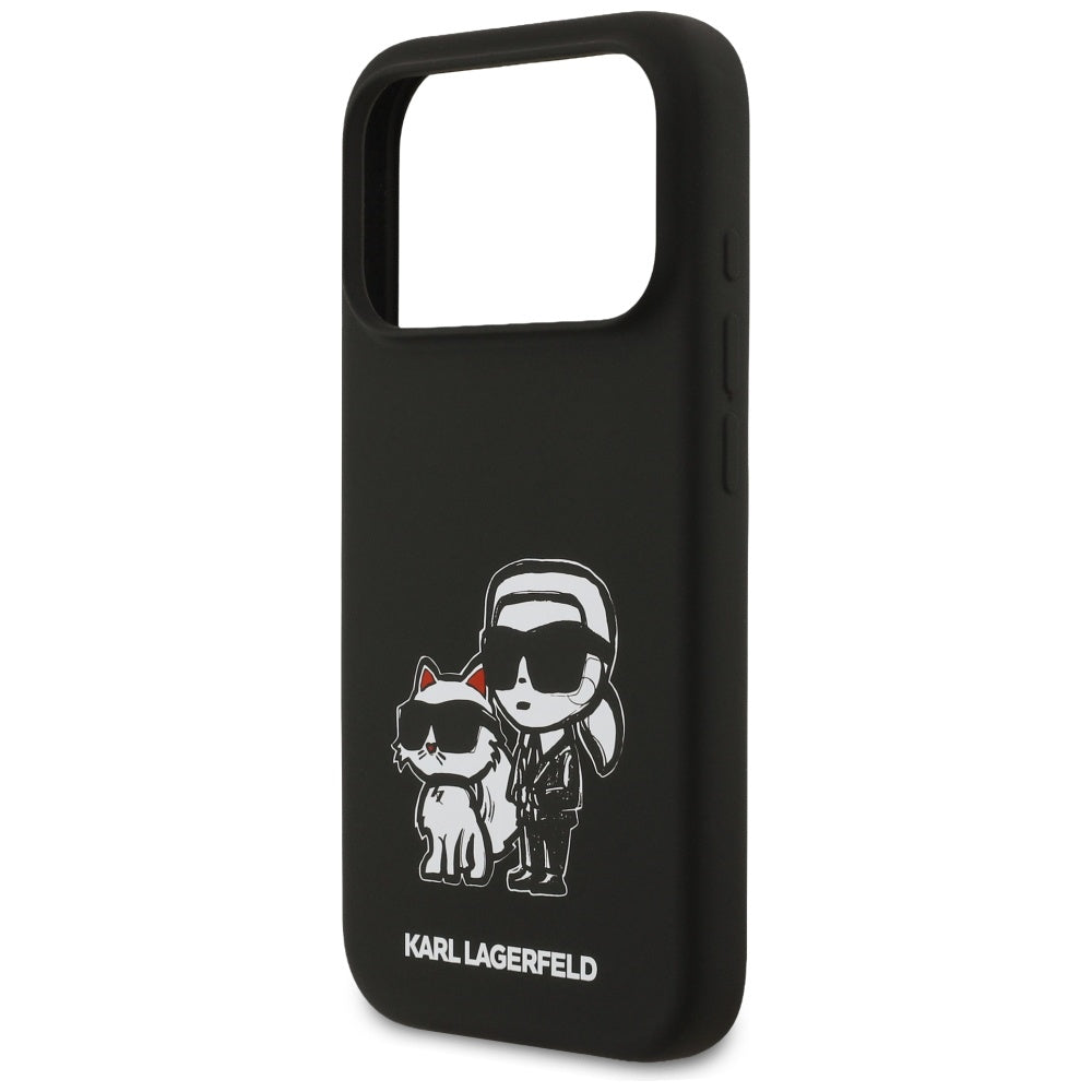 Funda para Apple iPhone 17 Pro, Karl Lagerfeld, Sketch and Logo Karl & Choupette, Negra
