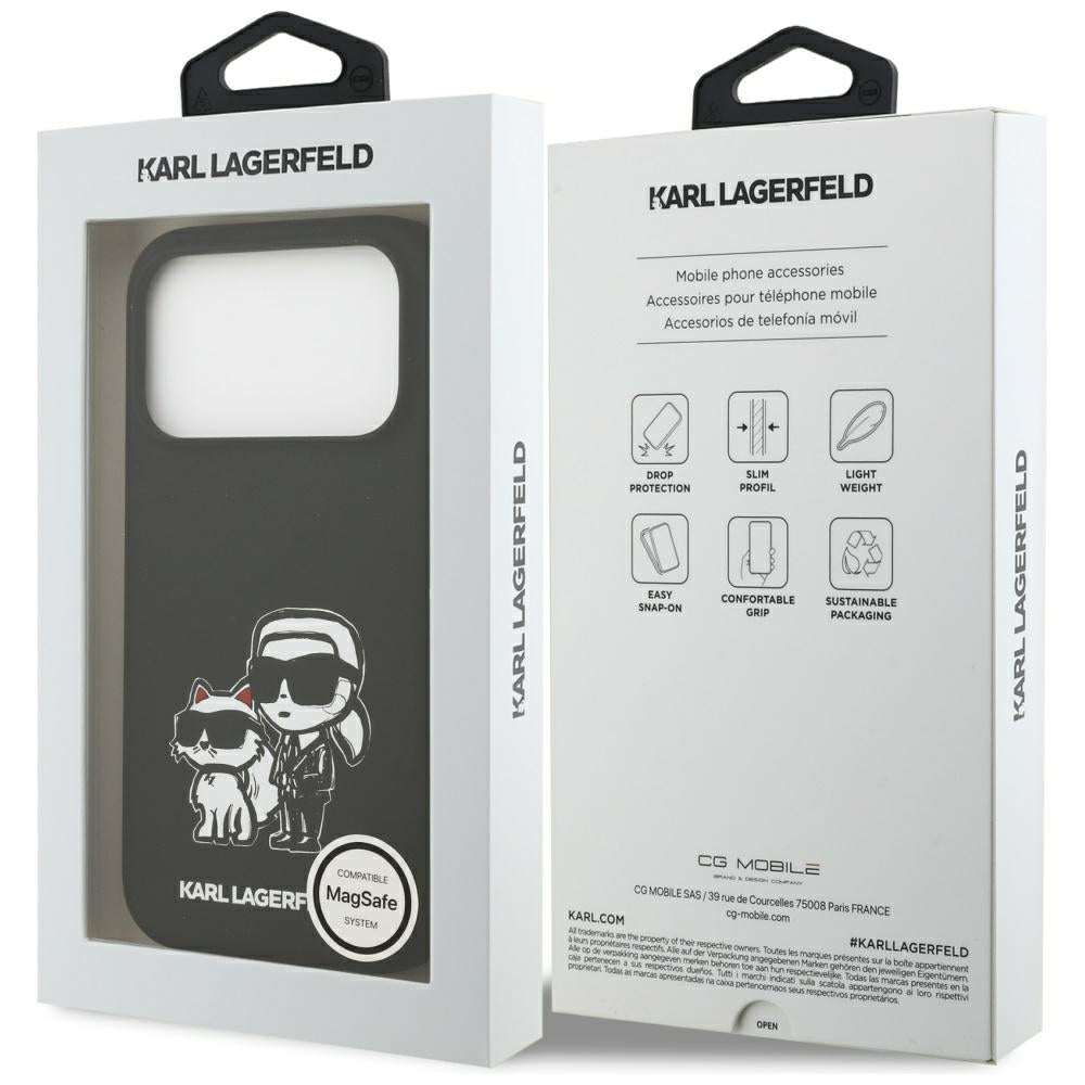 Funda para Apple iPhone 17 Pro, Karl Lagerfeld, Sketch and Logo Karl & Choupette, Negra