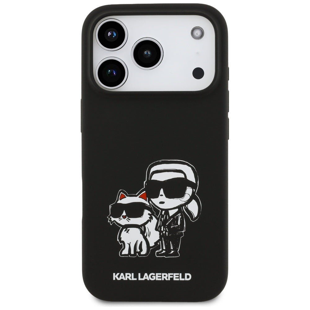Funda para Apple iPhone 17 Pro, Karl Lagerfeld, Sketch and Logo Karl & Choupette, Negra